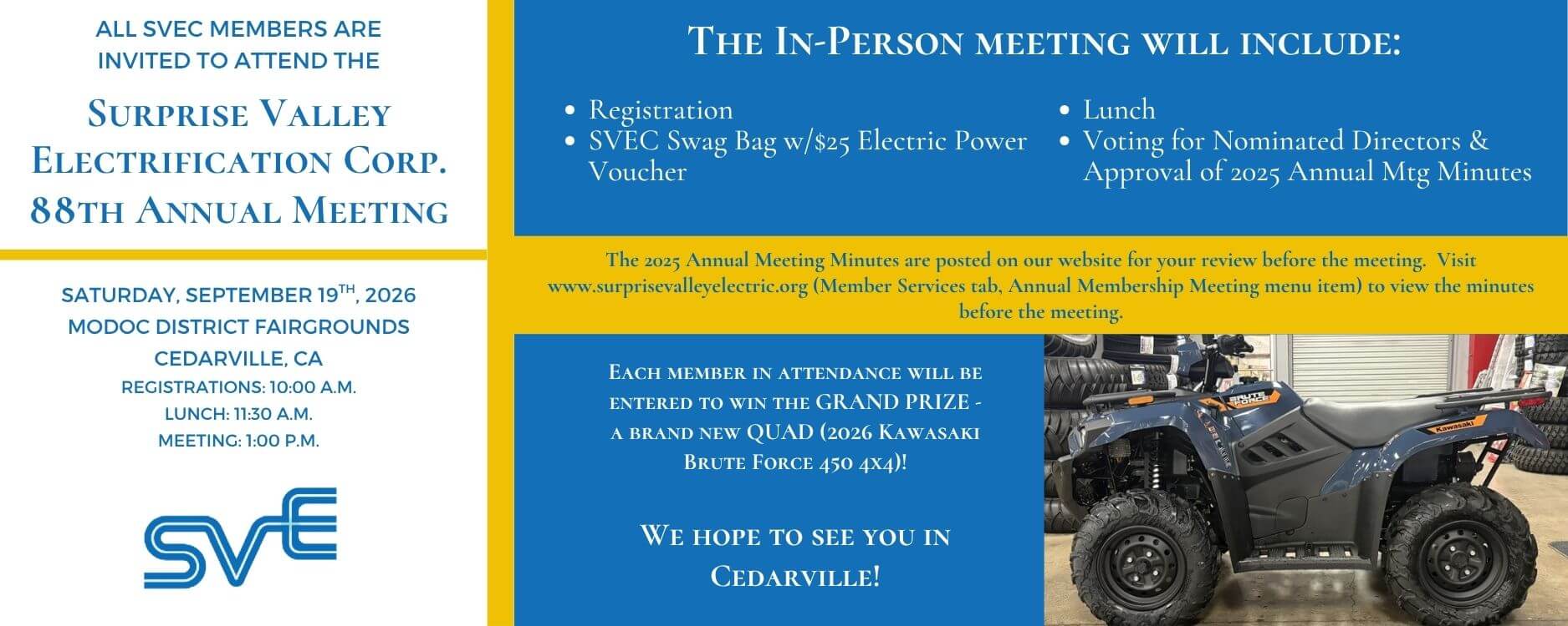 SVEC Annual Meeting - Saturday, September 19, 2026 - 10:00 a.m. - Modoc County Fairgrounds, Cedarville, CA